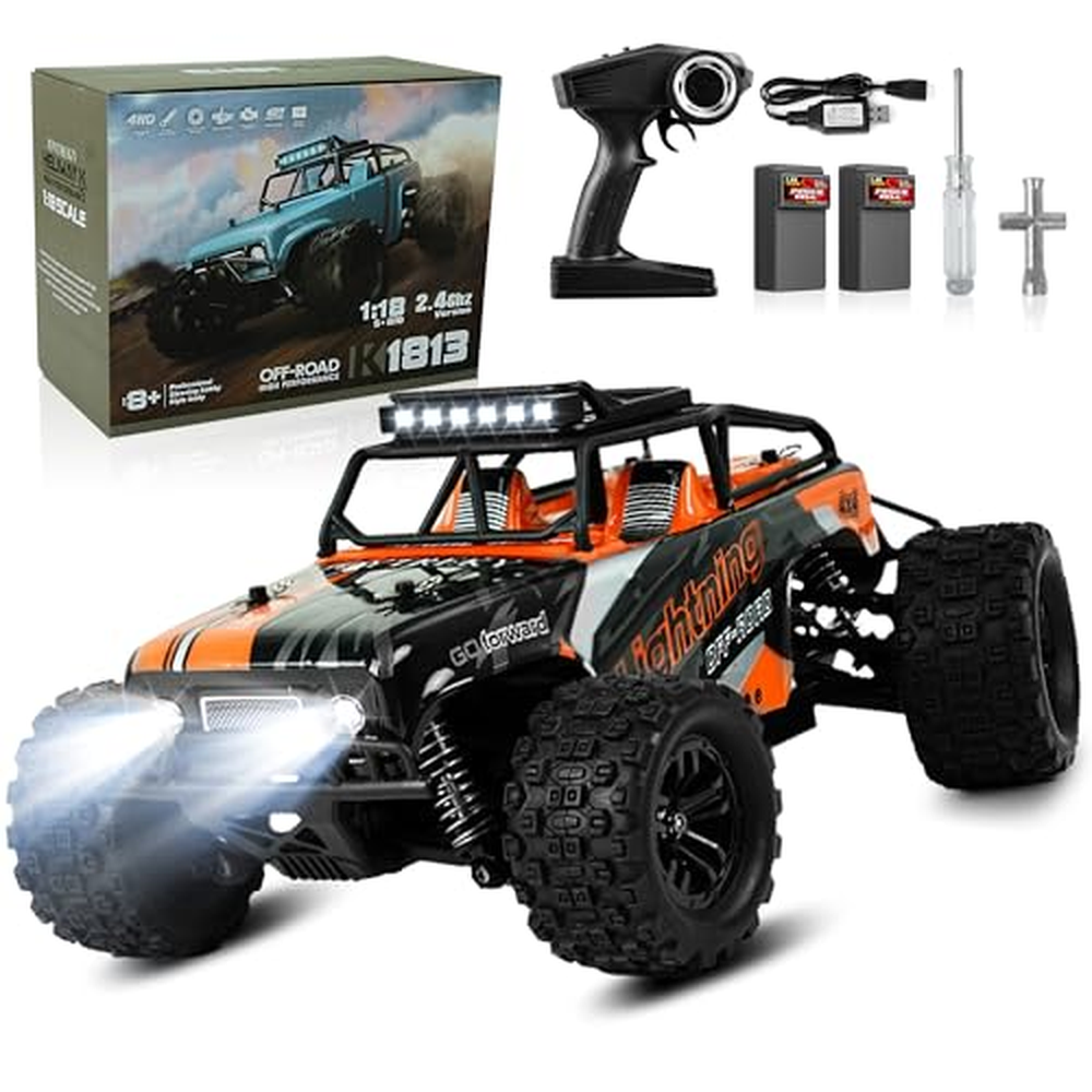 JOYTREKY Dálkově ovládané auto, RC auto 1：18 Monster Truck 45KM/H 4WD Dárek pro teenagery Dospělý 2,4GHz Vodotěsné terénní vozid